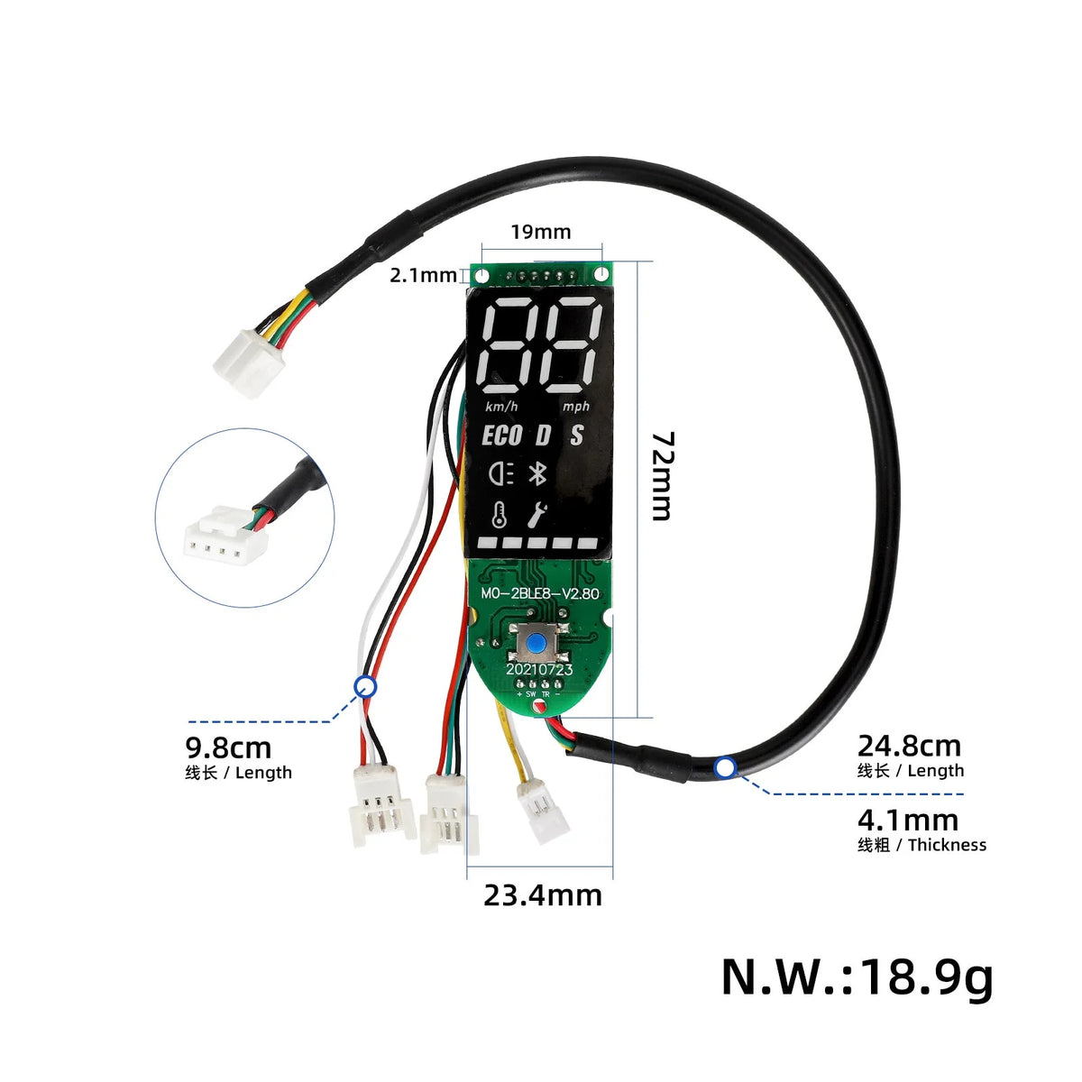 Kit Contrôleur et Afficheur Bluetooth 48V 18A avec Feux et Accélérateur, vue 3