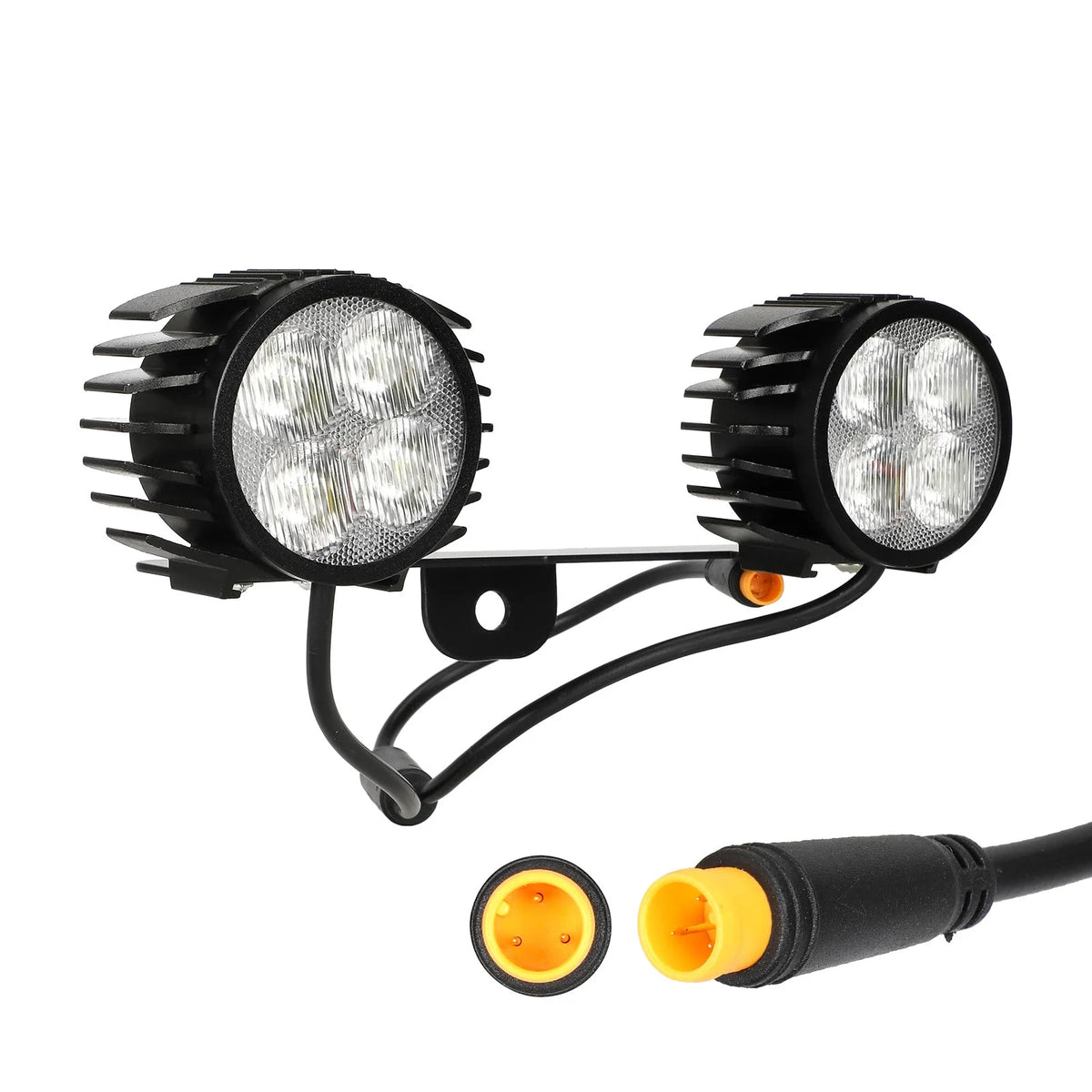 Double phare avant noir avec support métallique et connecteur étanche M8 jaune