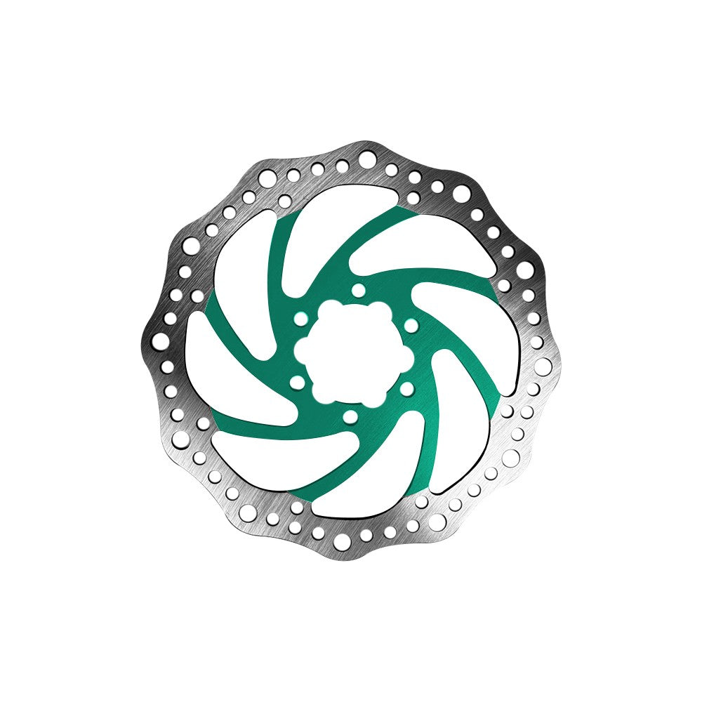Disque de frein de 160 mm argenté et vert à 6 trous vu de face