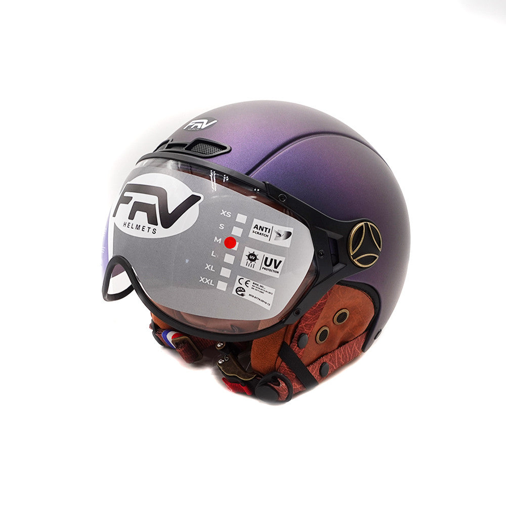 Casque jet bleu mat caméléon avec visière transparente vu de trois-quarts