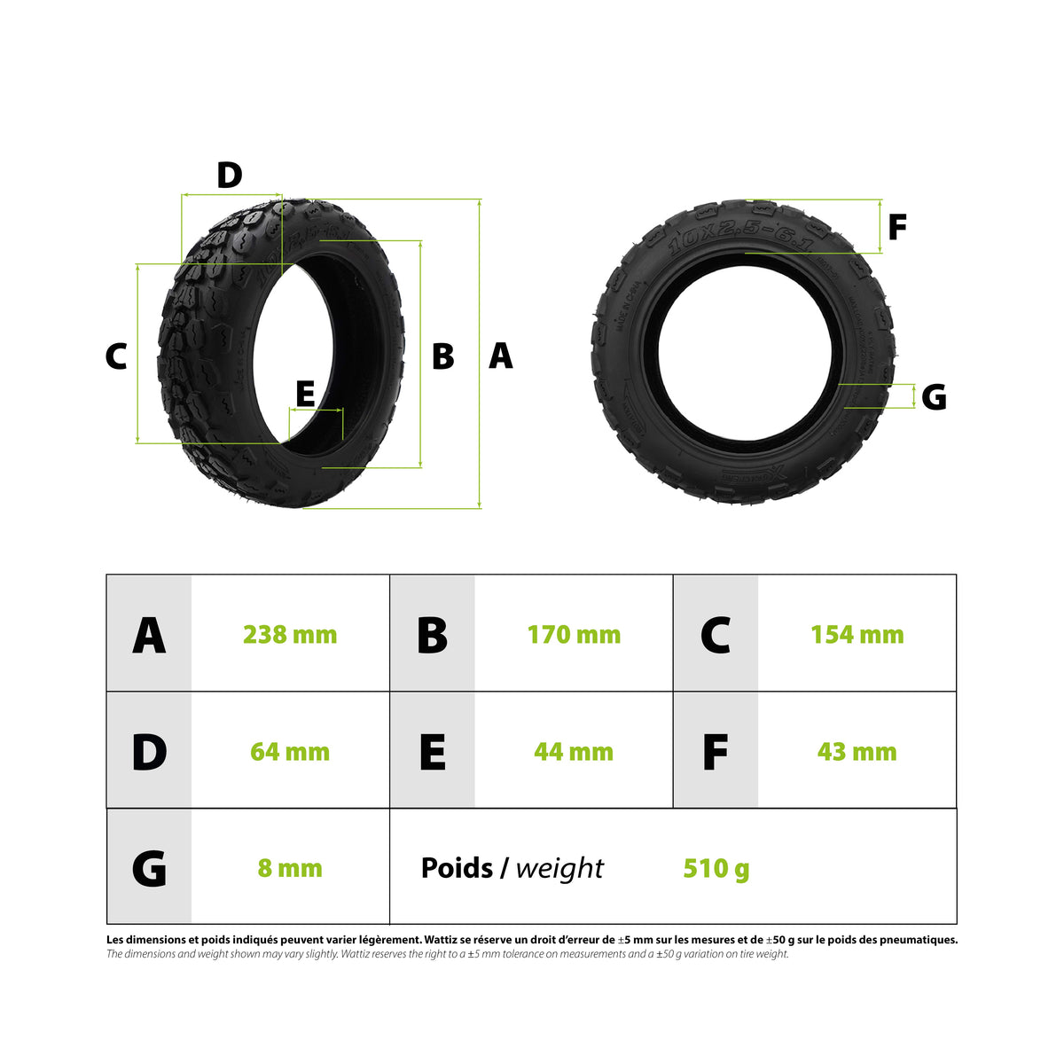 Pneu 10x2.50-6.1 pour Trottinette Électrique