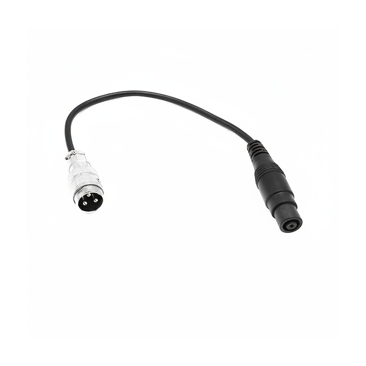 Câble adaptateur de chargeur noir de 30 cm avec connecteur à 3 broches sur fond blanc