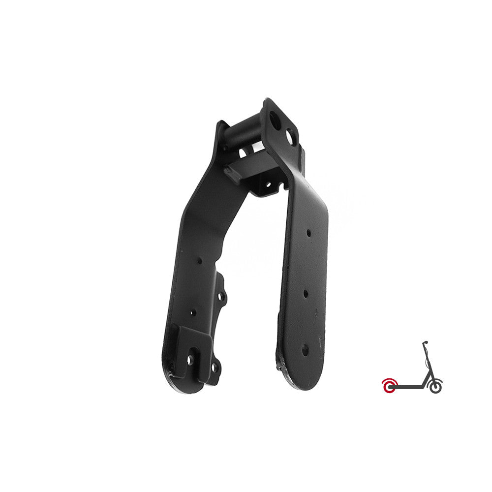 Fourche arrière métallique noire pour trottinette électrique sur fond blanc