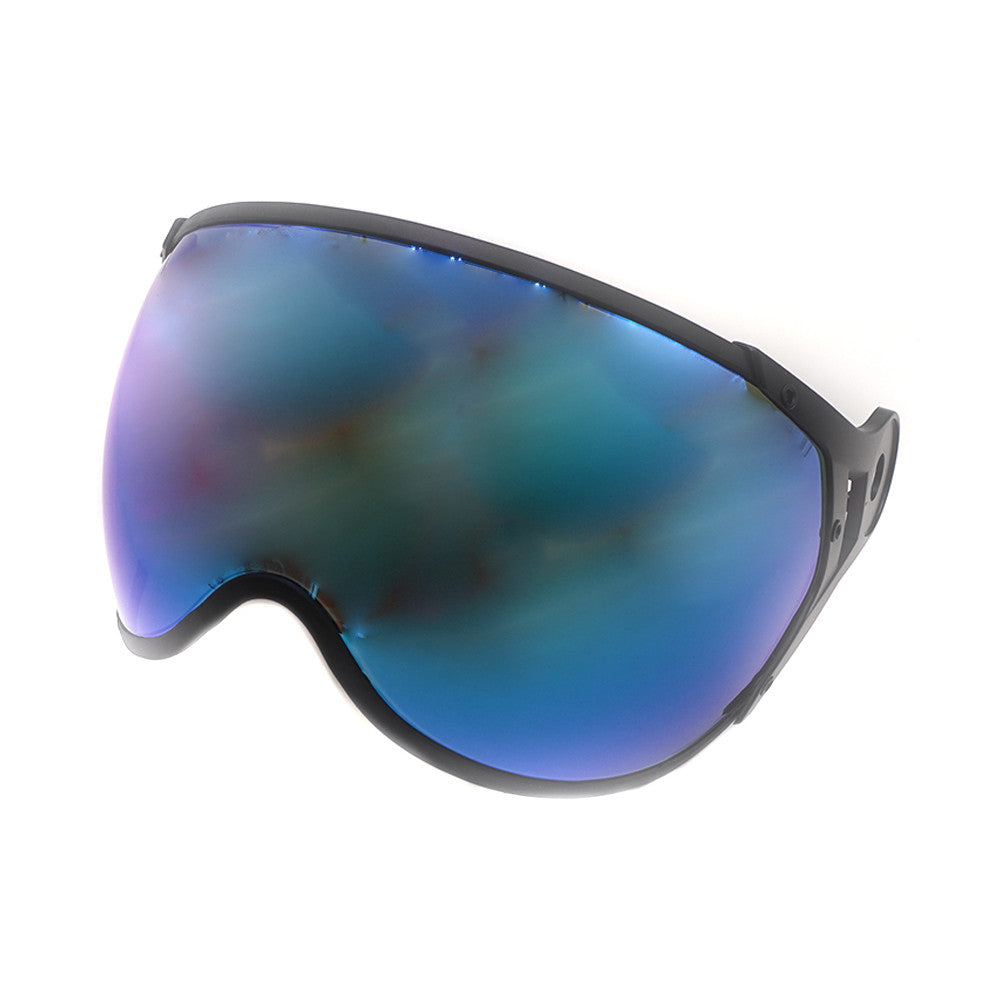 Visière teintée bleu et irisée pour casque jet vue de trois-quarts