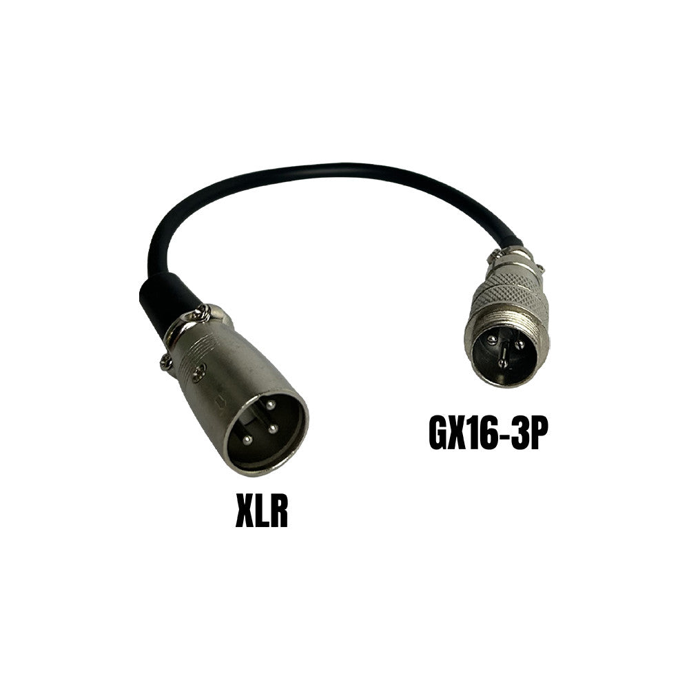 Câble adaptateur de chargeur reliant un connecteur mâle XLR à un connecteur mâle GX16-3P