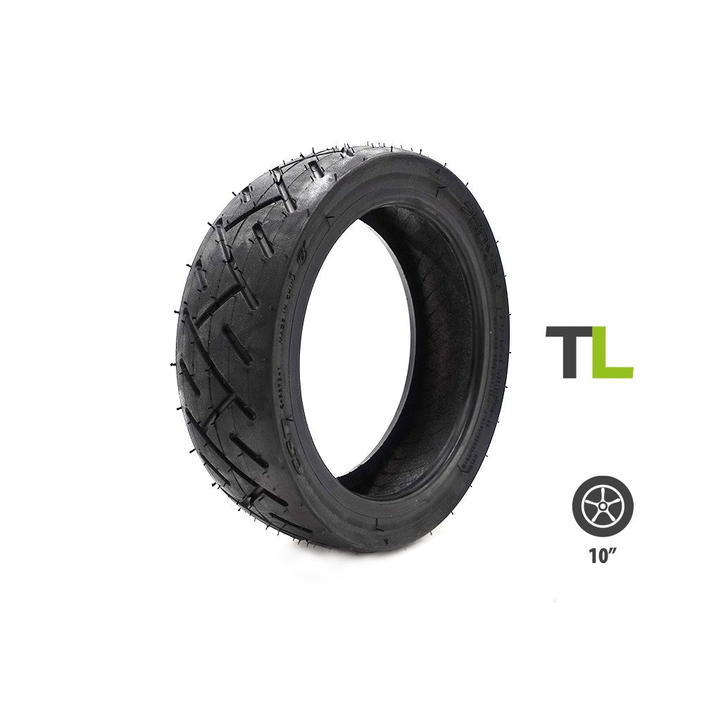 Pneu tubeless noir 250x64 pour trottinette électrique vu de trois quarts