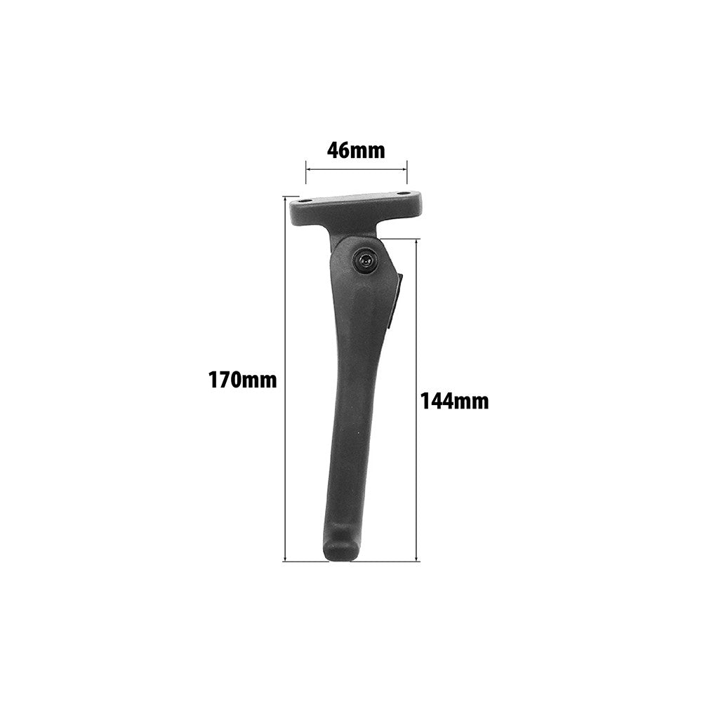 Béquille noire pour trottinette électrique avec dimensions en millimètres