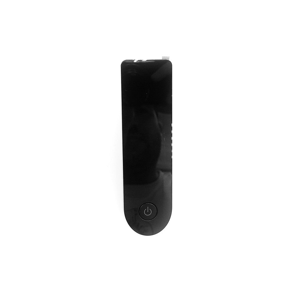 Cache de display noir en plastique avec bouton d'allumage vu de face