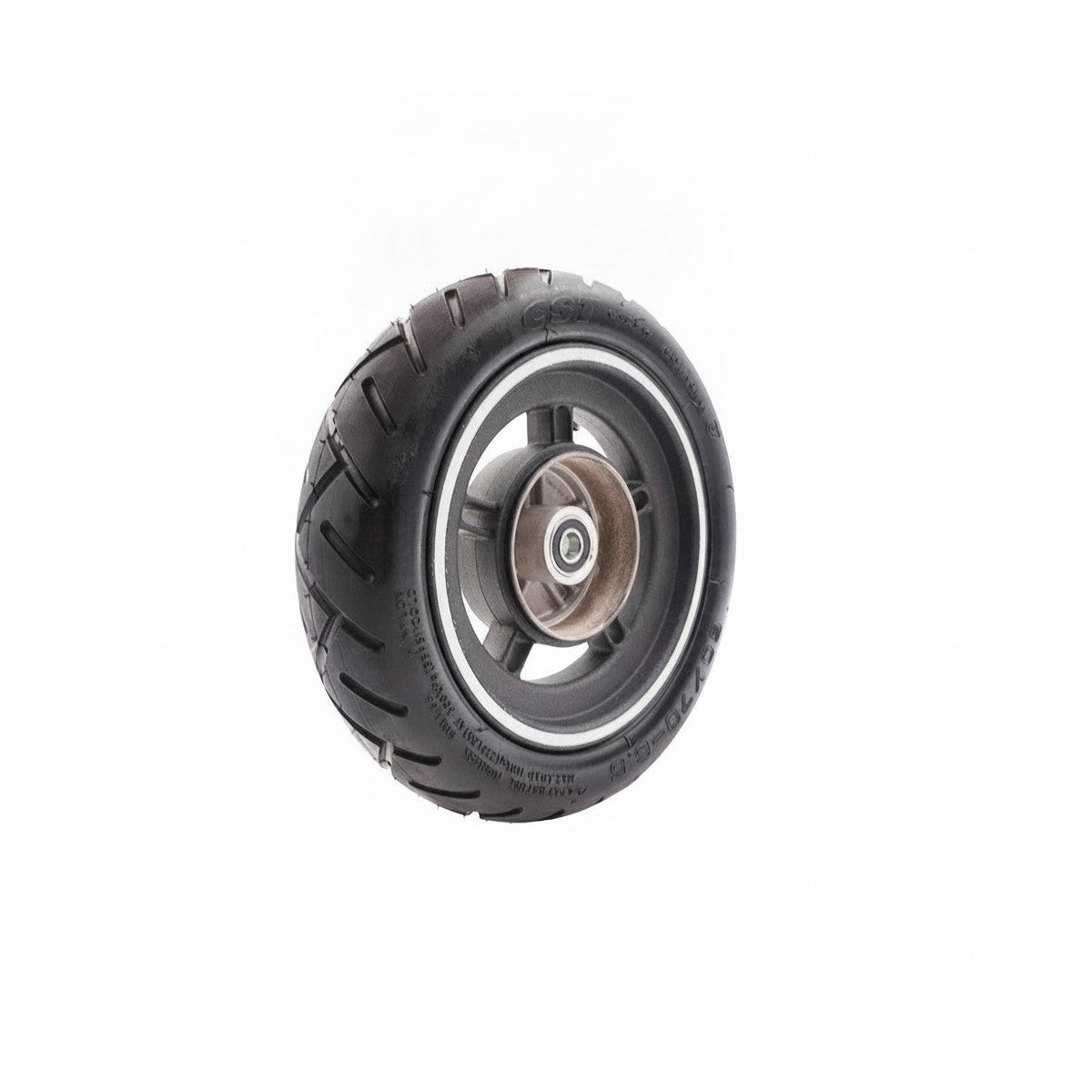 Roue avant complète avec pneu et jante pour trottinette électrique Xiaomi 5 Pro sur fond blanc