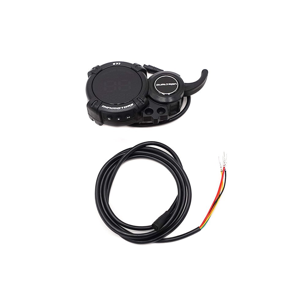 Afficheur LCD EY3 Minimotors noir avec câble de connexion 6 pins sur fond blanc