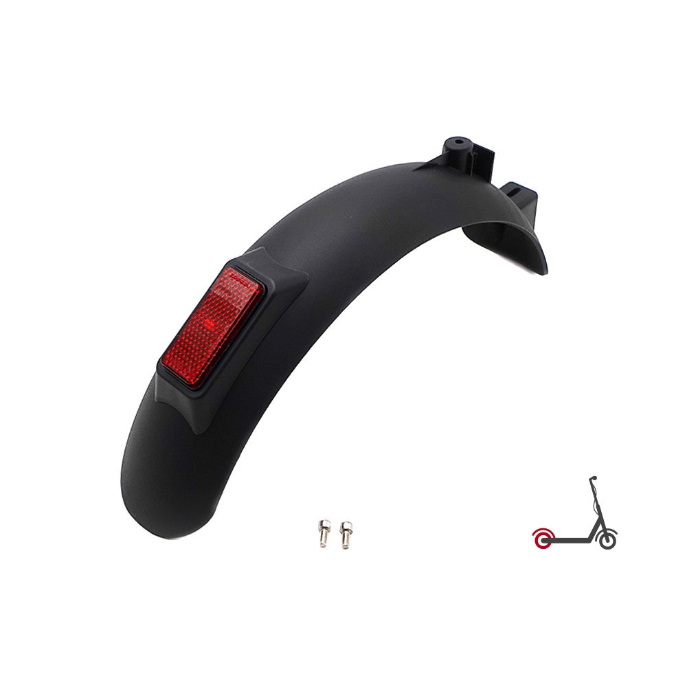 Garde-boue arrière noir de trottinette électrique avec un réflecteur rouge et deux vis de fixation