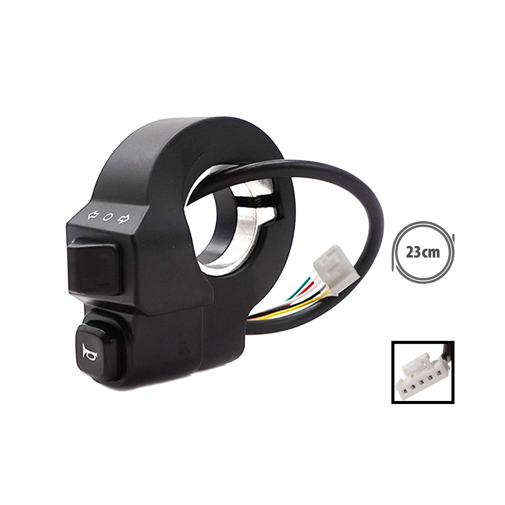 Commodo d'éclairage noir pour trottinette électrique avec câble et connecteur blanc