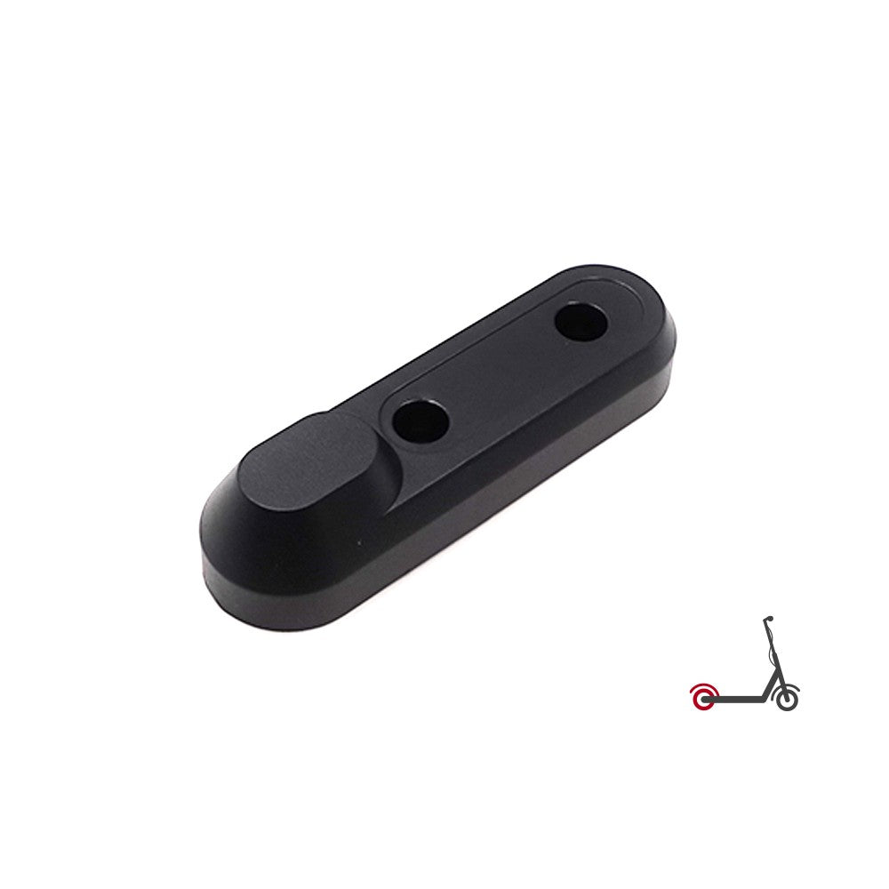 Cache de fourche arrière noir en plastique avec deux trous de fixation sur fond blanc