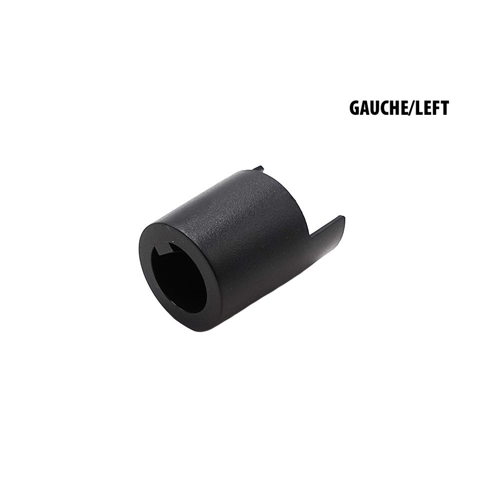 Connecteur de tube de guidon gauche noir pour trottinette électrique sur fond blanc