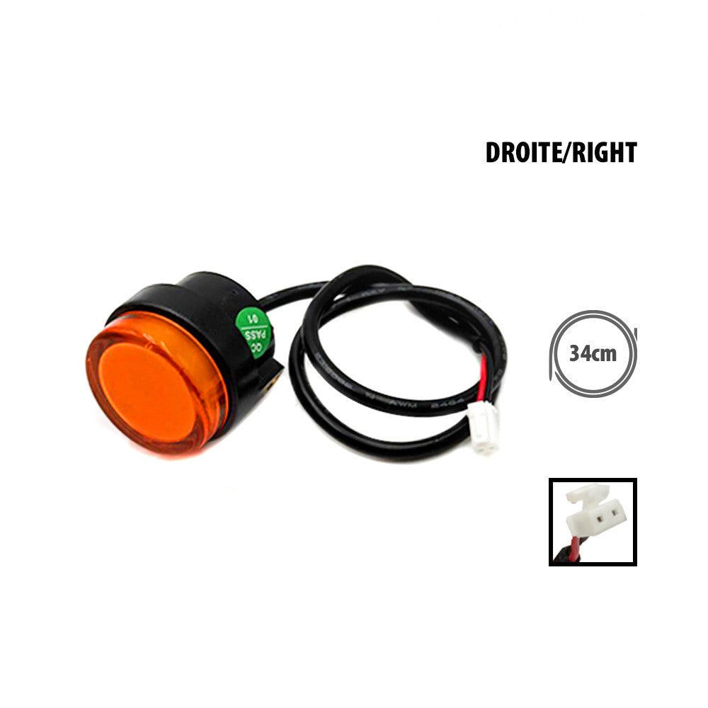 Clignotant droit orange rond pour trottinette électrique avec son câble et connecteur