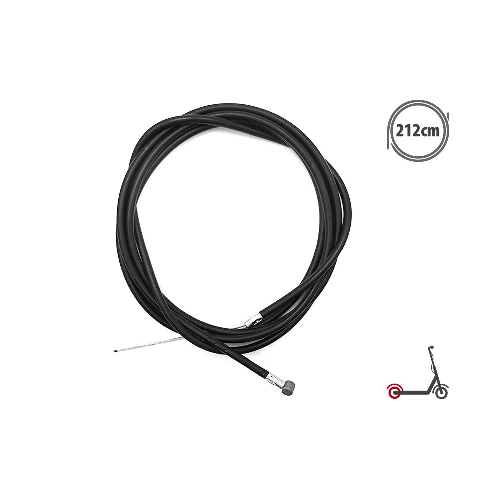 Câble et gaine de frein arrière noir de 212 cm enroulé sur fond blanc