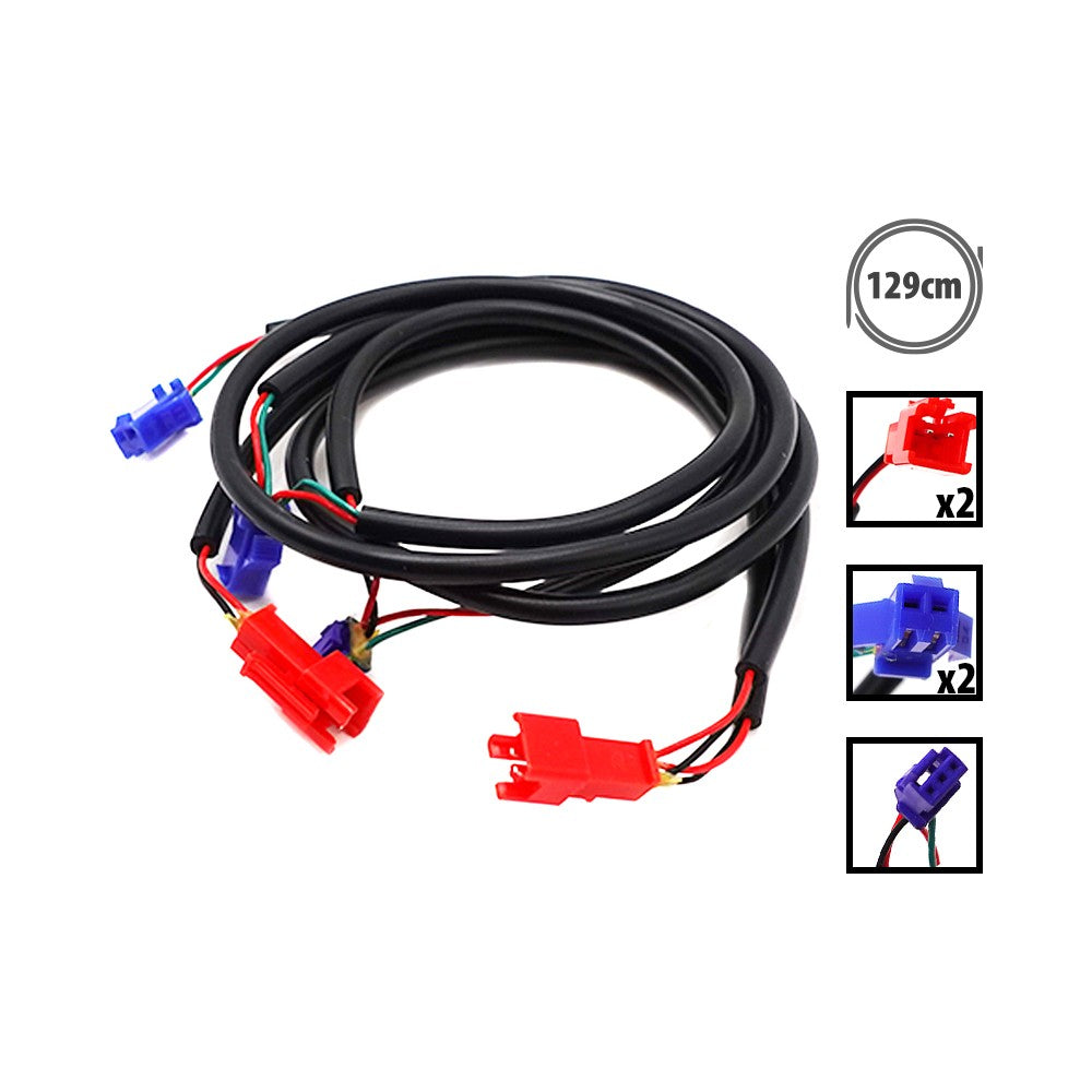 Faisceau de câble adaptateur pour clignotants de 129 cm avec connecteurs rouges et bleus