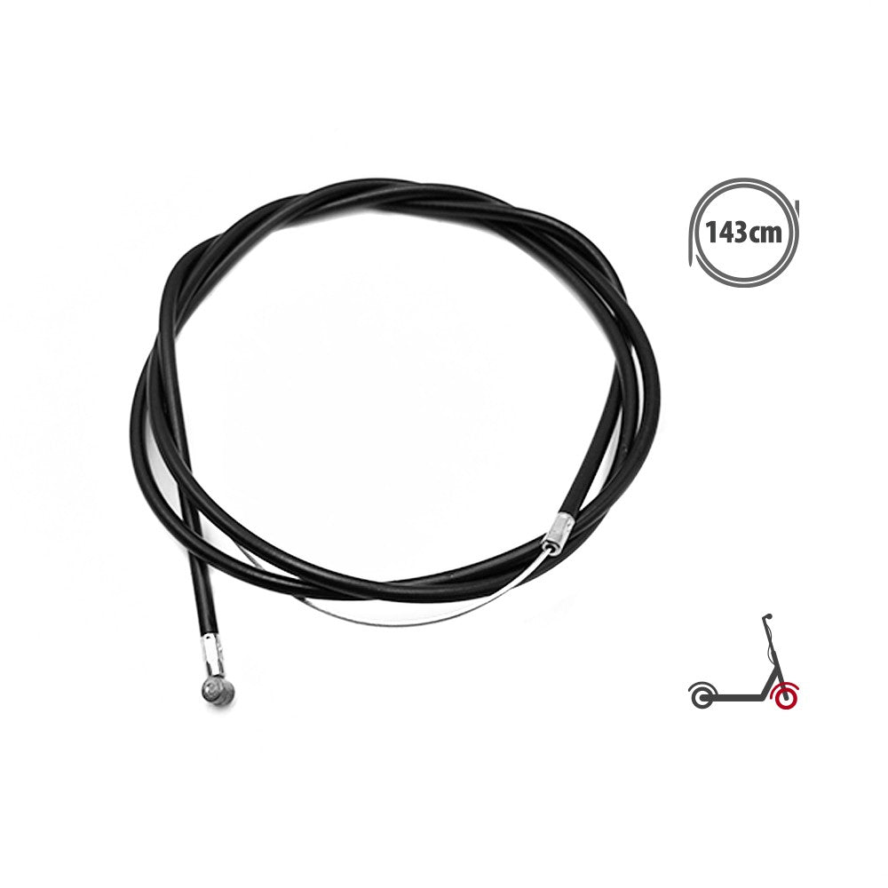 Câble de frein avant noir avec gaine de 143 cm pour trottinette électrique sur fond blanc