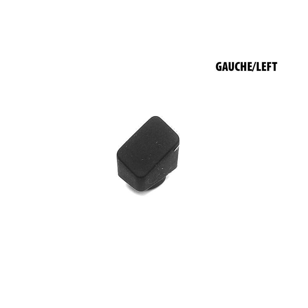 Bouchon en silicone noir de fourche gauche vu de trois-quarts