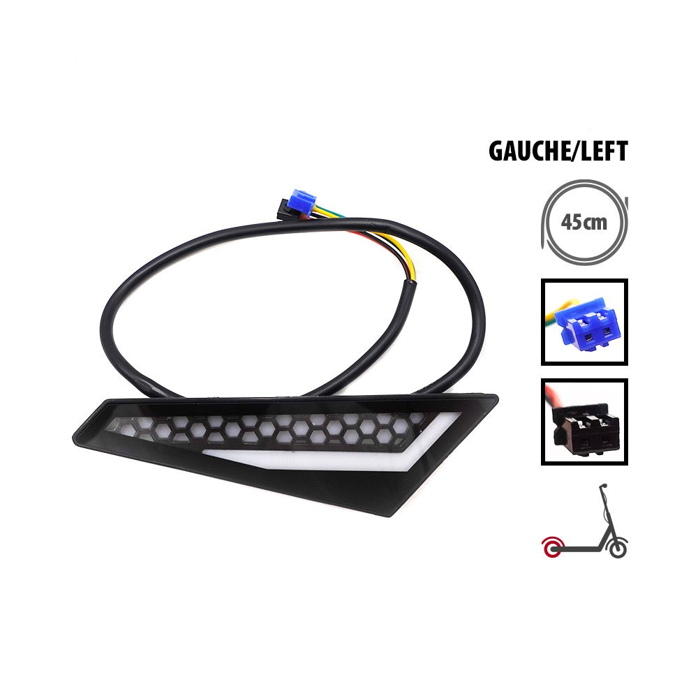 Feu arrière gauche pour trottinette électrique avec son câble et ses connecteurs d'alimentation