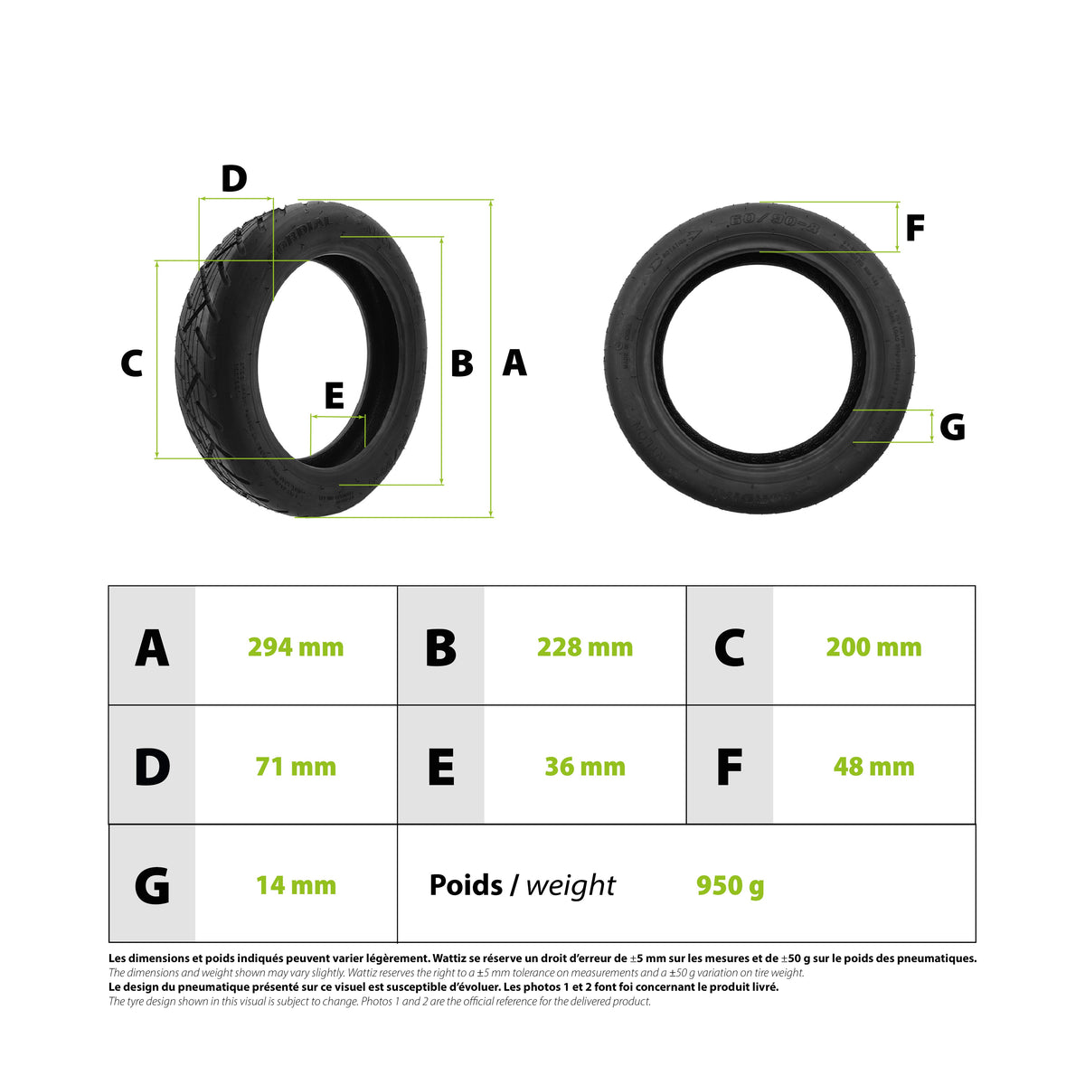 Pneu Tubeless 60/90-8 pour Trottinette Électrique