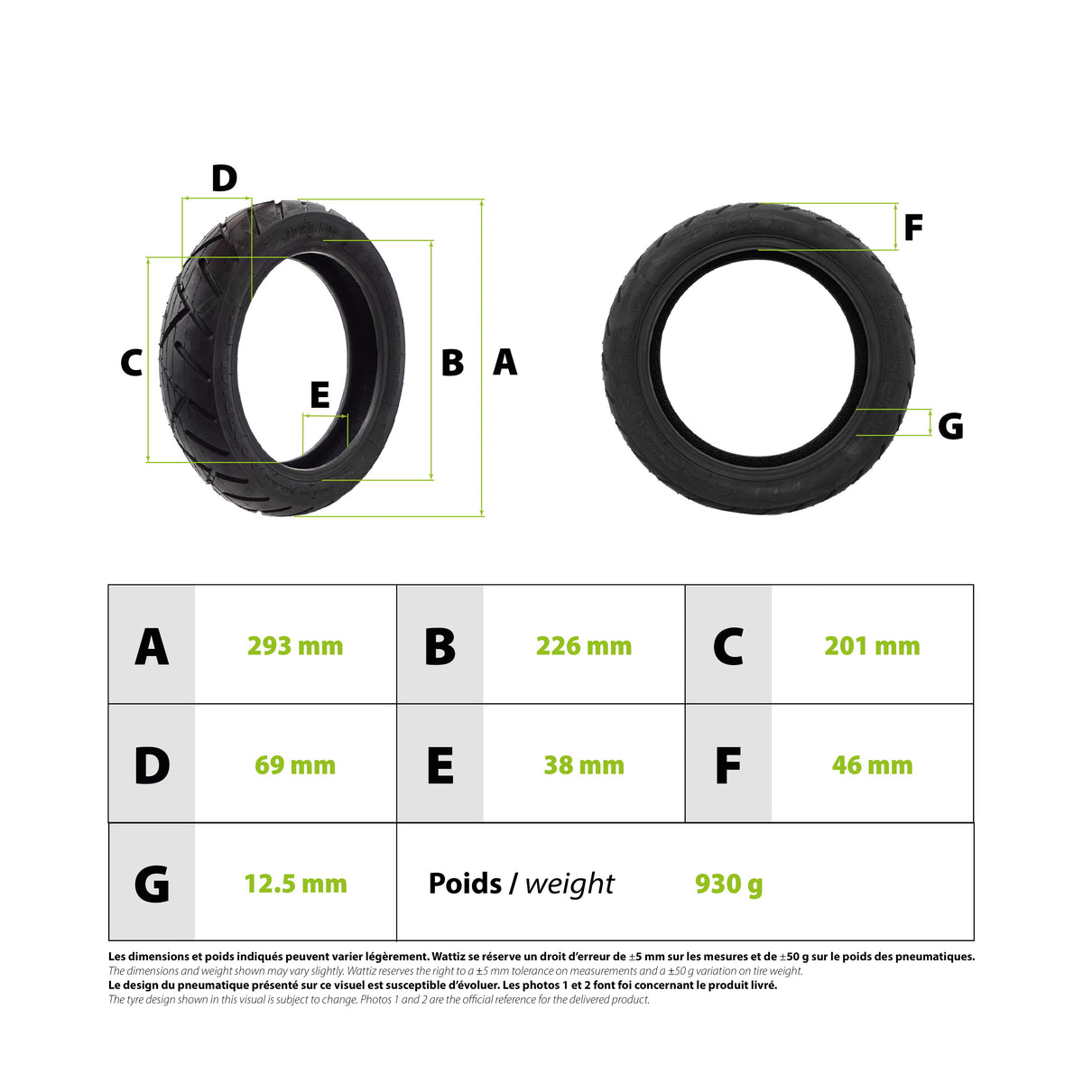 Pneu Route Tubeless 12x2.50 pour Trottinette Électrique