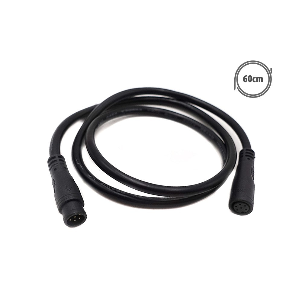 Câble d'extension étanche noir 6 pins de 60 cm enroulé sur fond blanc