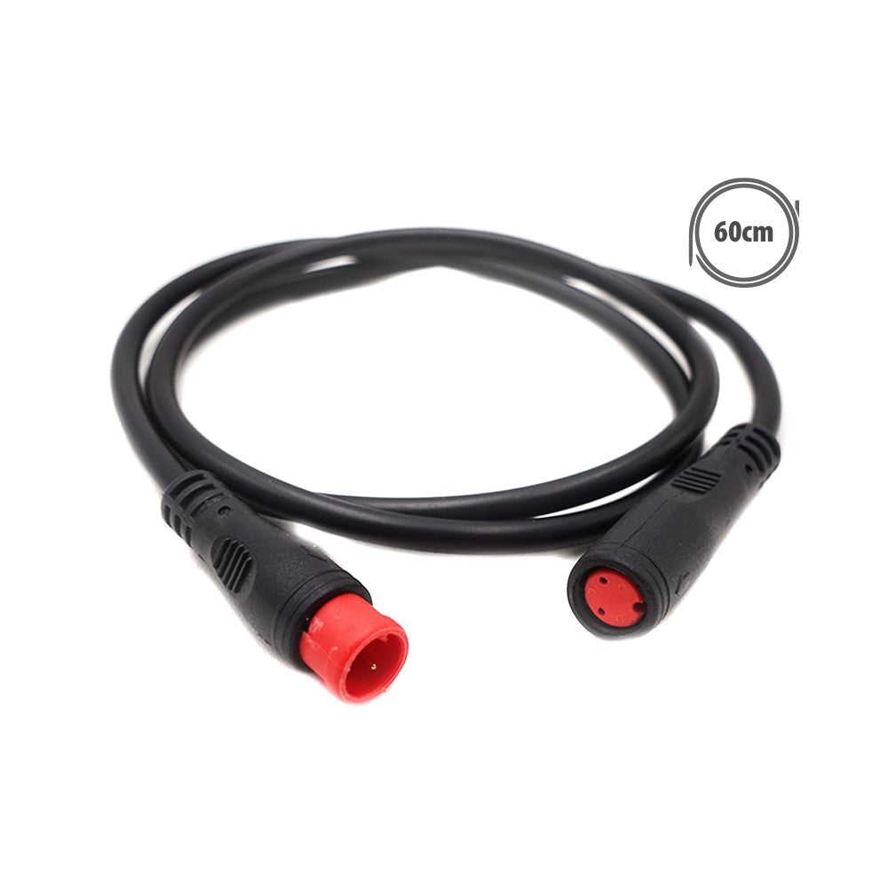 Câble étanche noir de 60 cm avec connecteurs rouges à 2 pins sur fond blanc