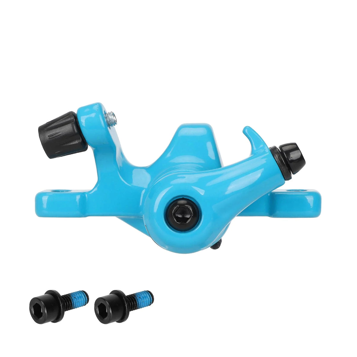 Étrier de frein mécanique bleu pour trottinette électrique accompagné de deux vis de fixation