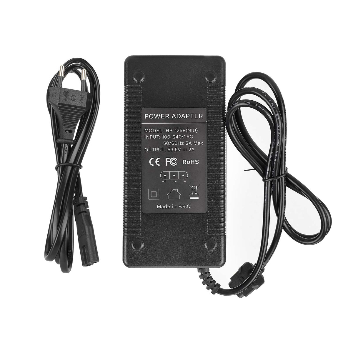 Chargeur 53,5V 2A noir avec câble d'alimentation EU