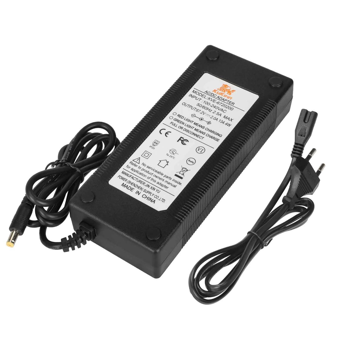 Chargeur noir 67,2V 2A avec prise secteur UE et connecteur DC 2,1 mm