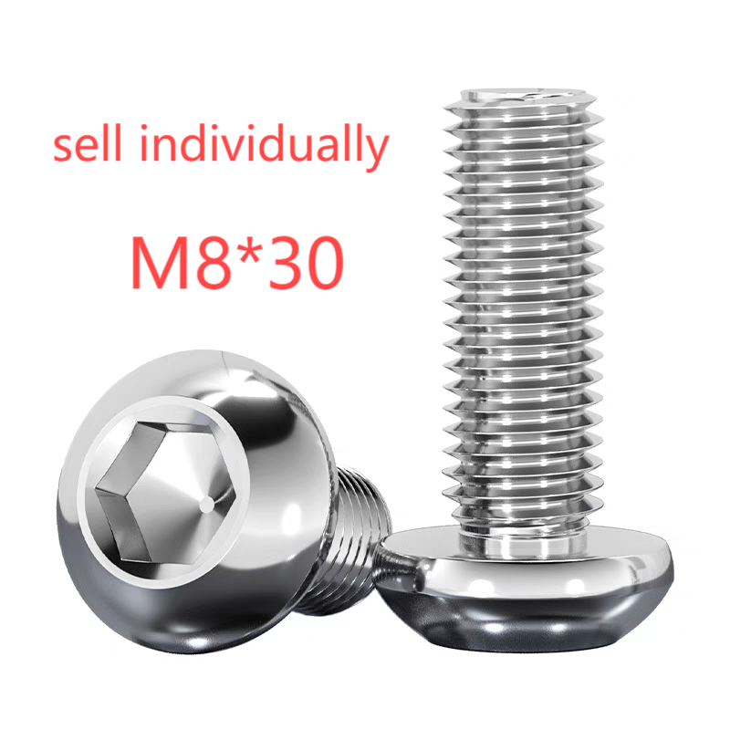 Deux vis M8x30 en métal argenté à empreinte six pans creux