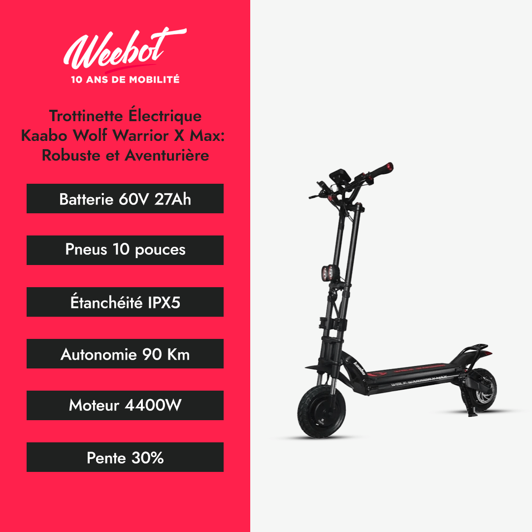 Trottinette Électrique Kaabo Wolf Warrior X Max : Robuste et Aventurière - Weebot
