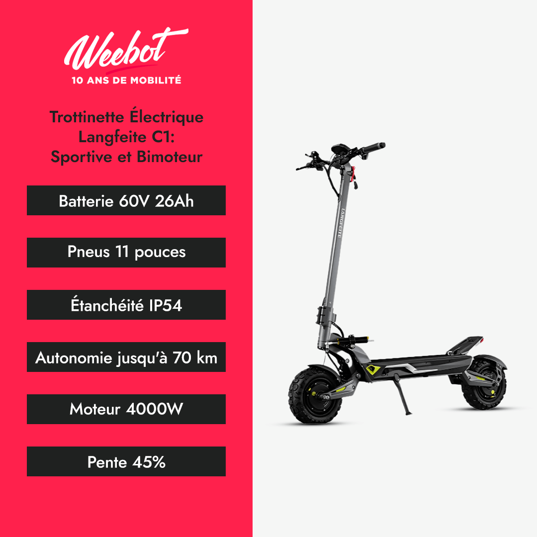 Trottinette Électrique Langfeite C1 : Sportive et Bimoteur - Weebot