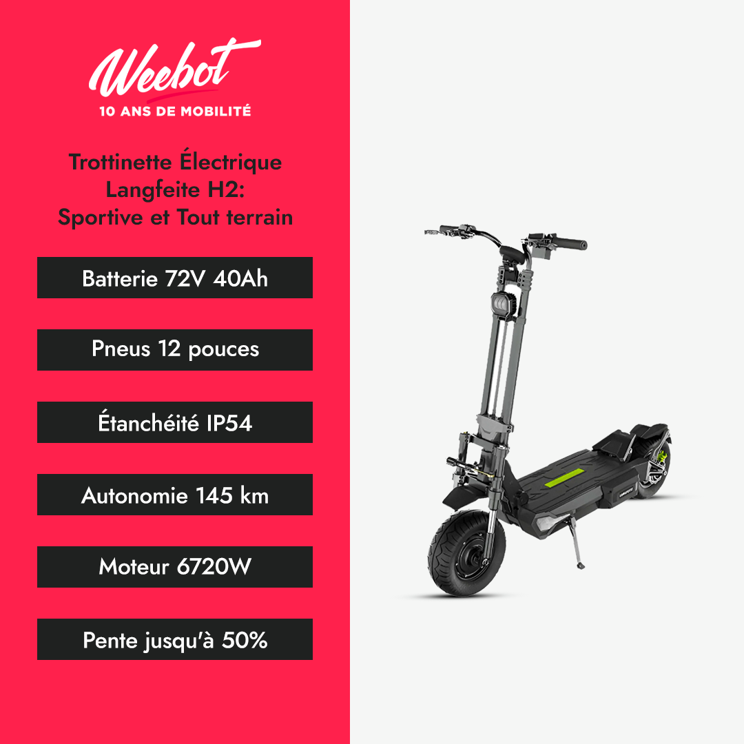 Trottinette Électrique Langfeite H2 : Sportive et Tout terrain