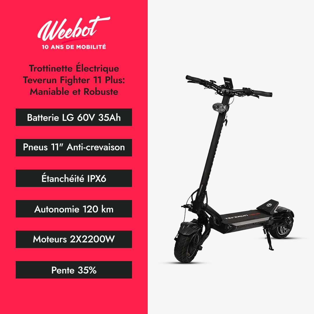 Trottinette Électrique Teverun Fighter 11 Plus : Maniable et Robuste