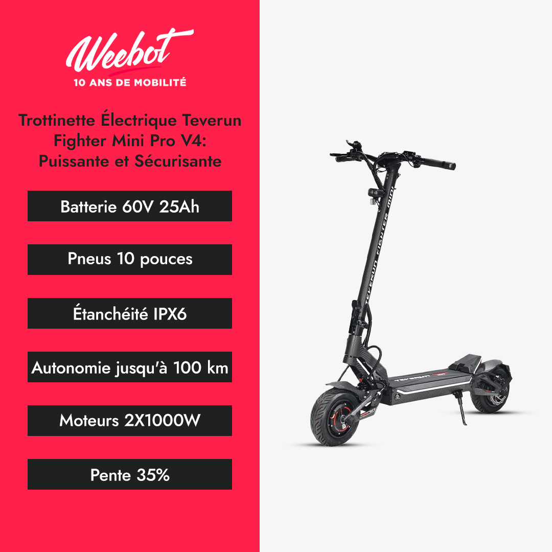 Trottinette Électrique Teverun Fighter Mini Pro V4 : Puissante et Sécurisante - Weebot