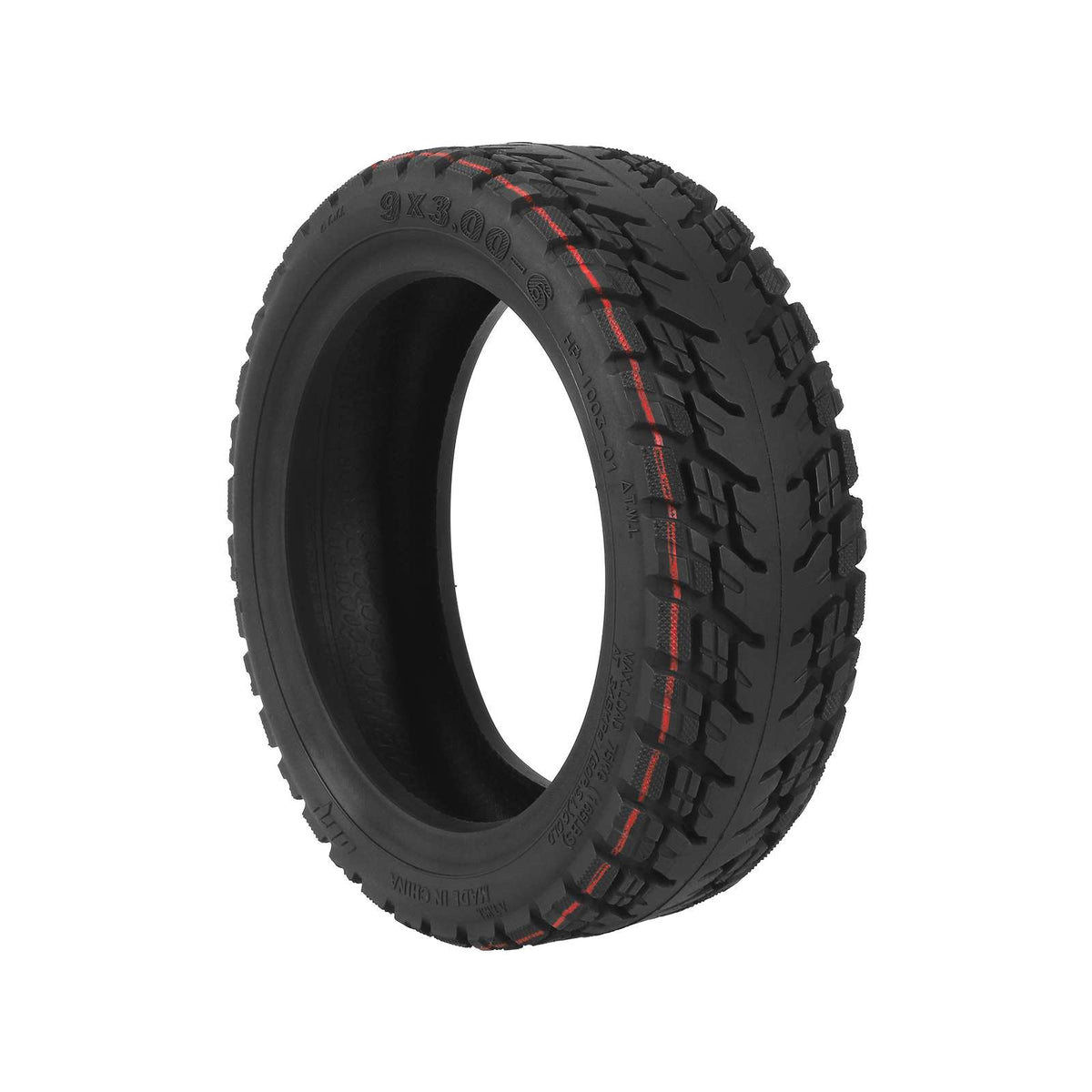 Pneu tubeless tout-terrain 9 pouces noir vu en trois-quarts