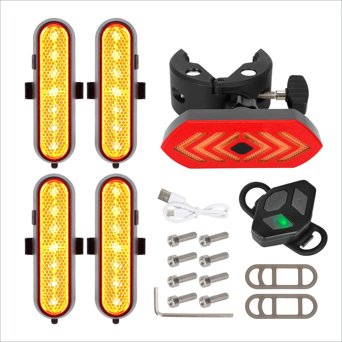Kit Clignotants LED Rechargeables avec Télécommande Sans Fil Jaune