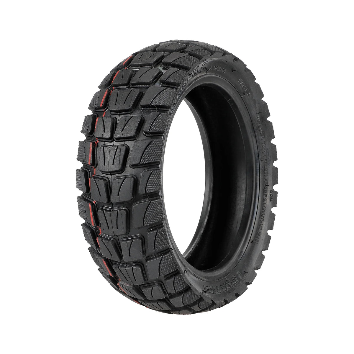Pneu tubeless Hota 10 pouces 80/55-6,5 tout-terrain pour trottinette électrique vu de trois-quarts