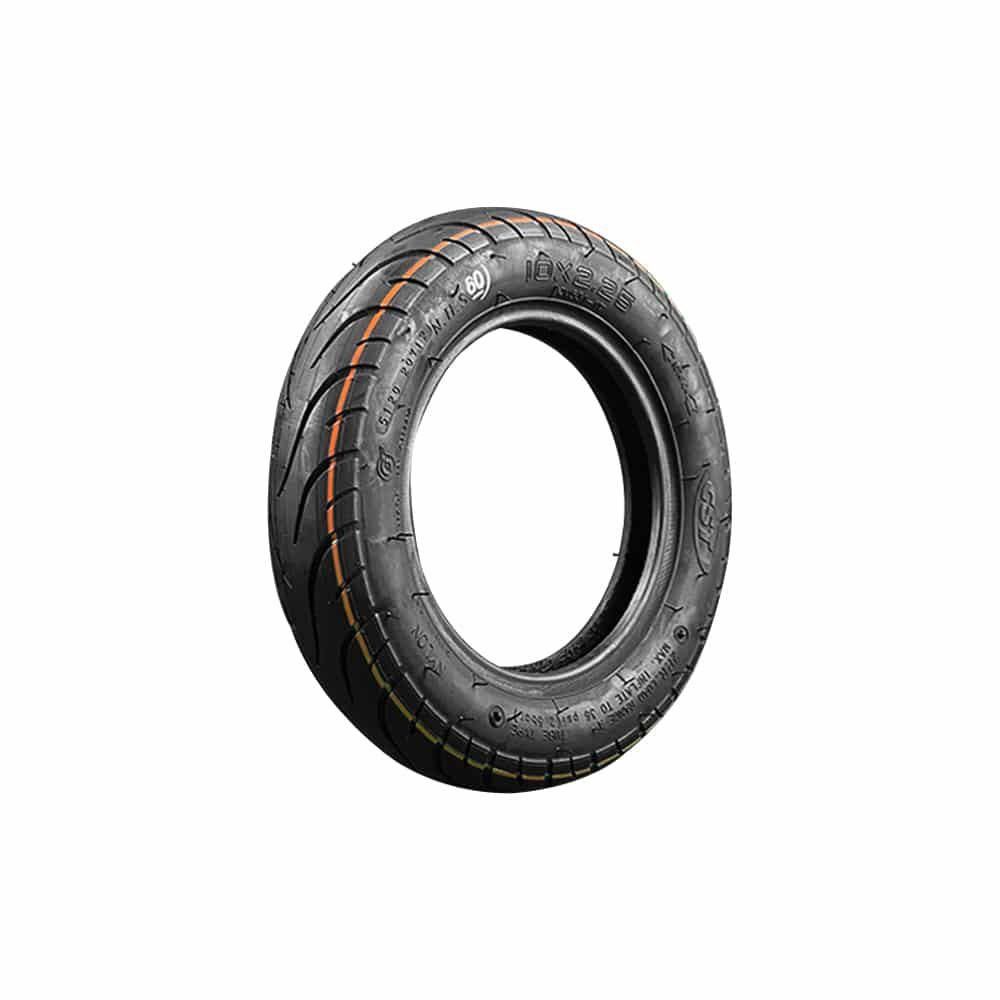 Pneu noir 10x2,25 tubetype pour trottinette électrique vu de trois-quarts