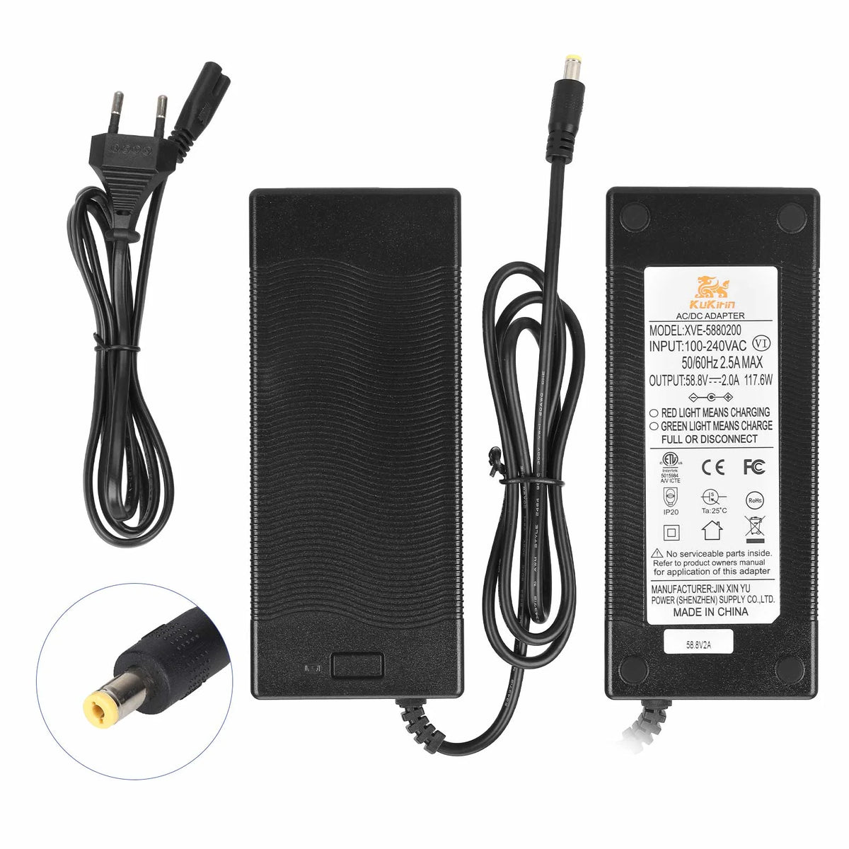 Chargeur d'origine 58,8V 2A avec prise DC2.1 et câble d'alimentation secteur