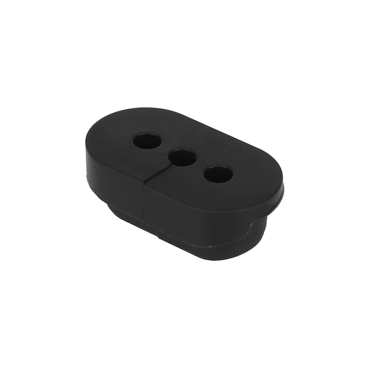 Passa-câble ovale en silicone noir à 3 trous vu de trois-quarts