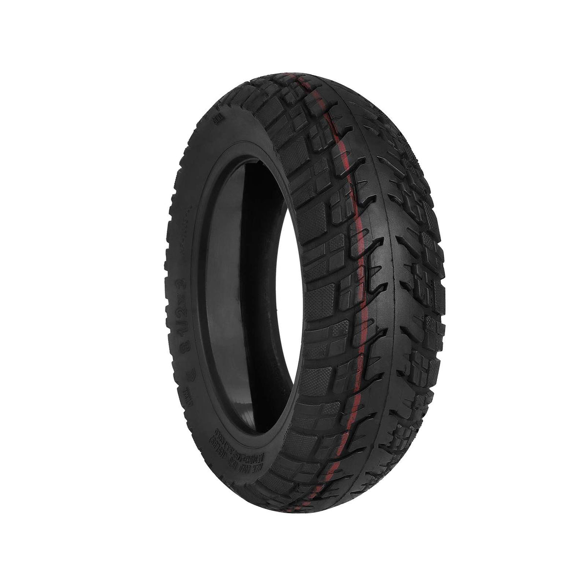 Pneu tubeless tout-terrain noir 8,5x3 pouces avec gel auto-réparant vu de trois-quarts