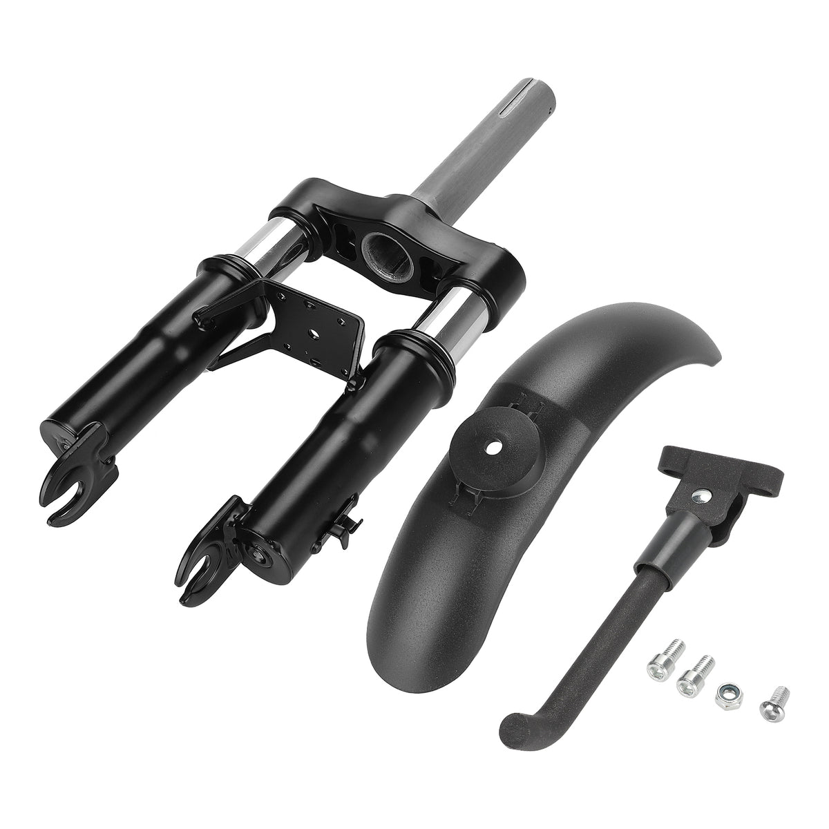 Kit de suspension avant noire avec garde-boue, béquille et visserie pour trottinette électrique