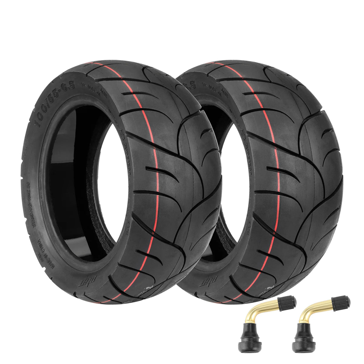 Deux pneus tubeless 11 pouces noirs avec gel anti-crevaison et valves coudées