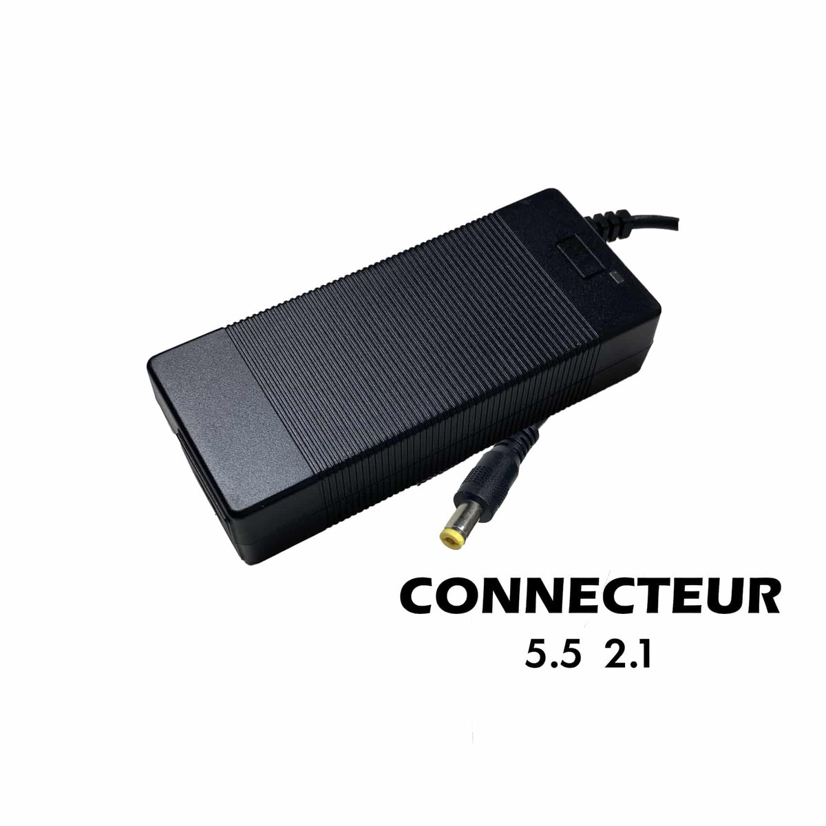 Chargeur noir de trottinette électrique avec embout connecteur DC 5.5x2.1mm
