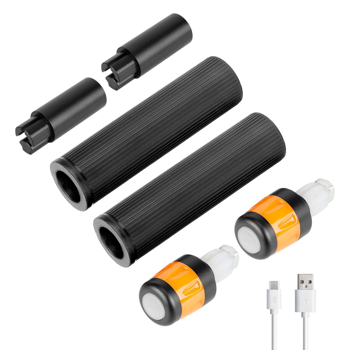 Kit de poignées de guidon noires en silicone avec clignotants LED rechargeables et câble USB