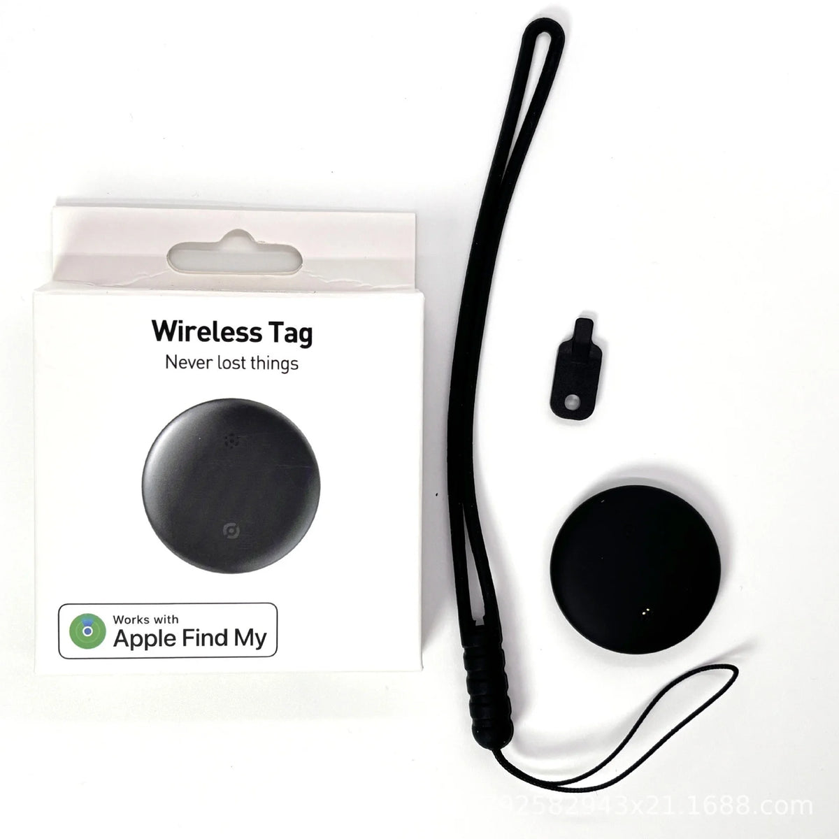 Tracker GPS antivol noir sans fil avec dragonne et boite d'emballage