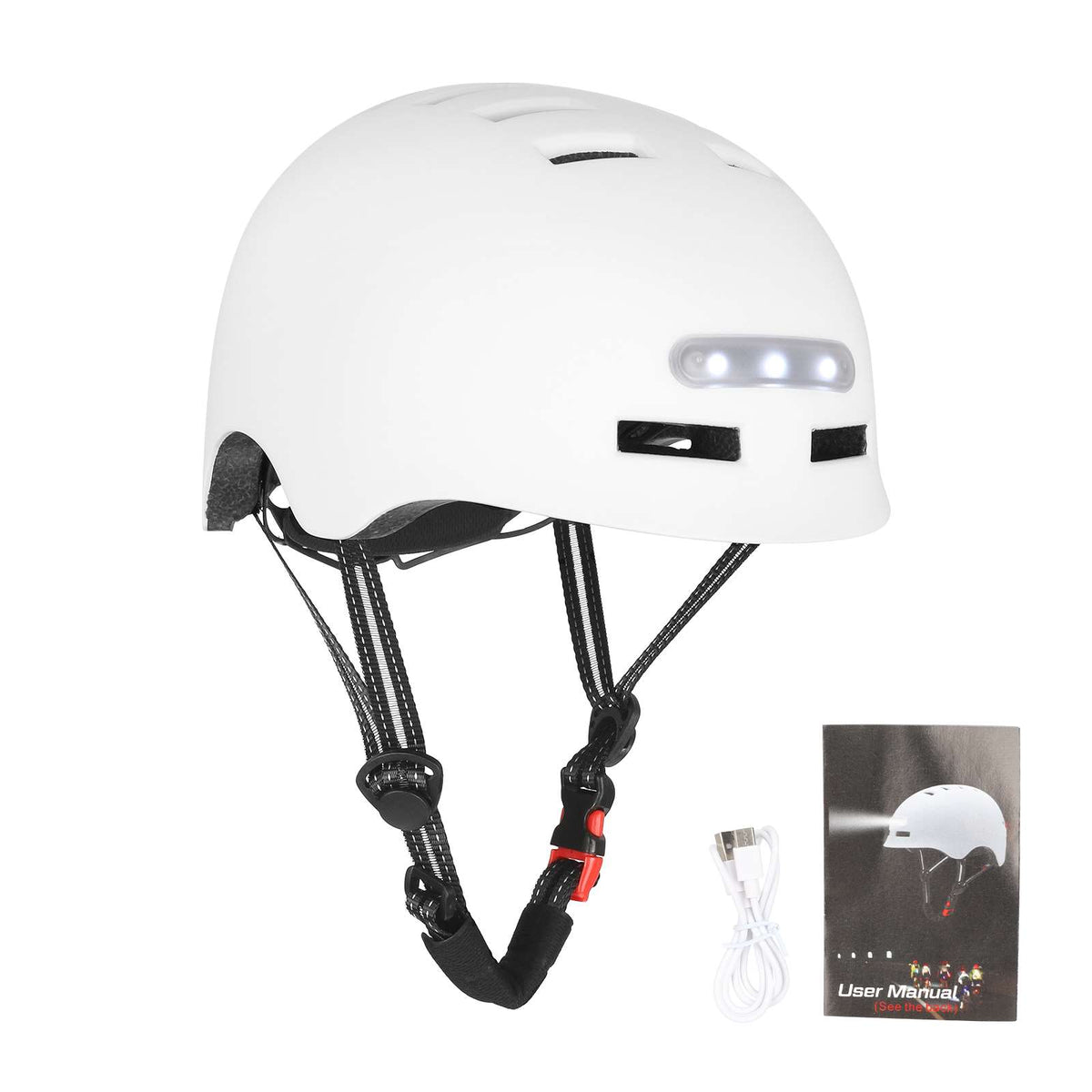 Casque avec Éclairage LED Avant et Arrière Taille M, L, XL Blanc et Noir Blanc / L